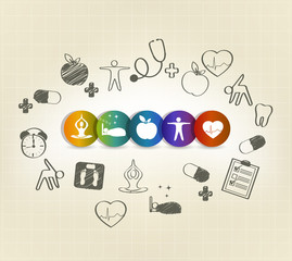 Wall Mural - Hand drawn Healthy living icons