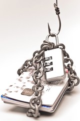 Wall Mural - security lock with password and hooks on chained credit cards