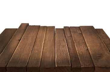 Wood table in perspective on white background