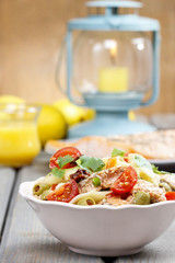 Canvas Print - Salmon salad on wooden table