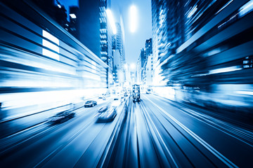 Wall Mural - traffic with blur light through city at night