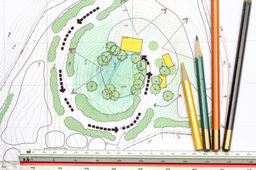 Wall Mural - Landscape Architect Designing on site analysis plans