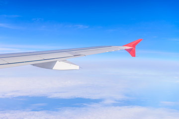 Looking through window aircraft during flight in wing with a nic