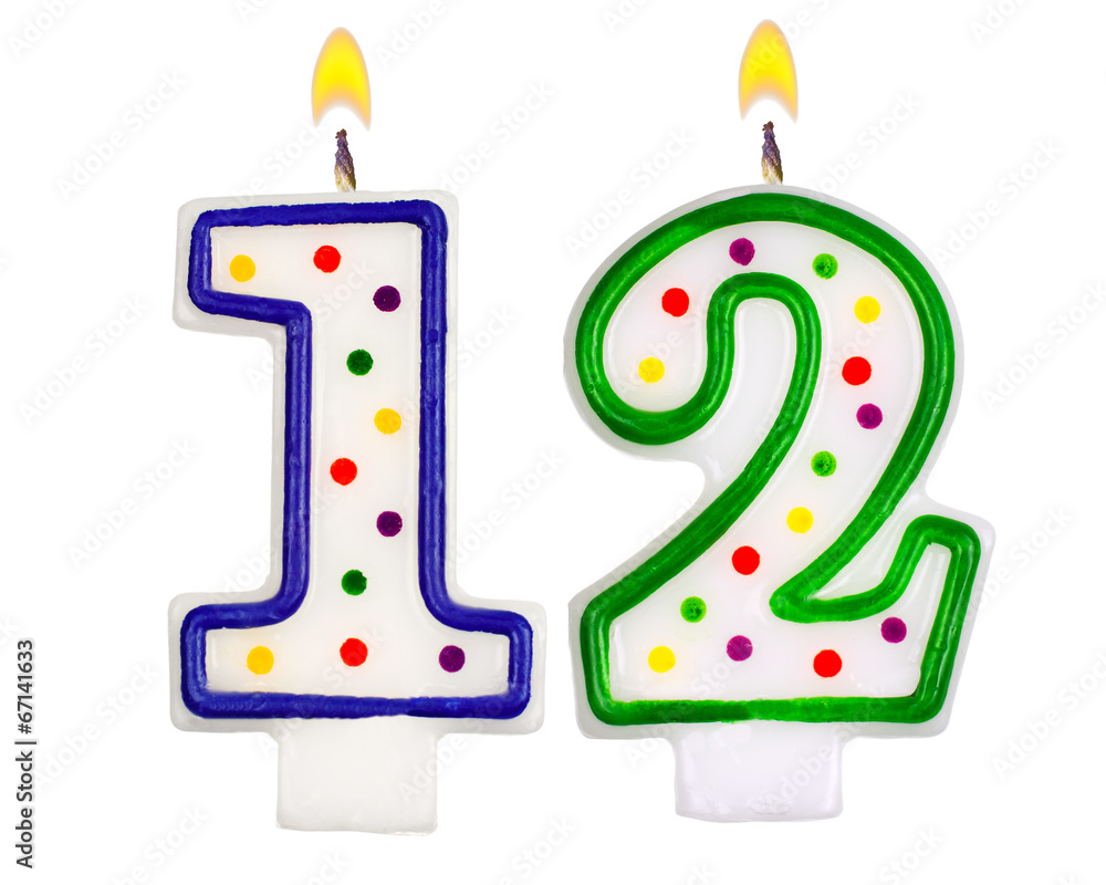 Birthday candles number twelve isolated on white background Stock Photo |  Adobe Stock, image size:1000x800