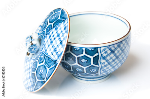 Fényképezés Blue bowl isolated on white background, antique