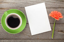 Coffee Cup, Blank Paper And Gerbera Flower