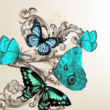 Vector Back With Butterflies In Vintage Style