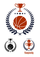 Wall Mural - Basketball sporting emblems and symbols