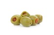 Green olives with paprika filling on a white background