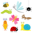 Insect set. Ladybug dragonfly butterfly caterpillar ant spider