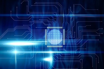 Fototapete - Blue technology interface with circuit board