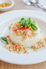 Sticker - Spicy fried chicken with basil and rice