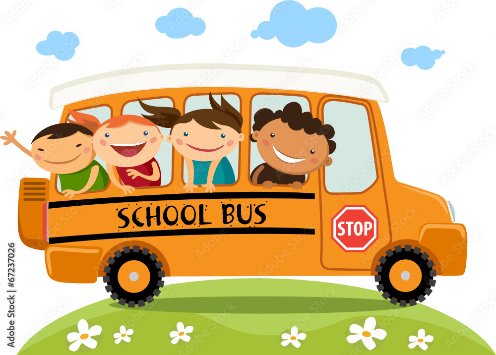 School bus with happy children Stock Vector | Adobe Stock