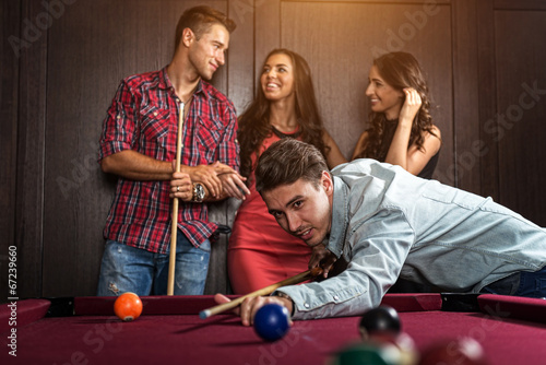 Fotografie, Tablou Fun with friends during playing billiard