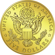 Vector American Money, Gold Dollar With The Image Of Eagle