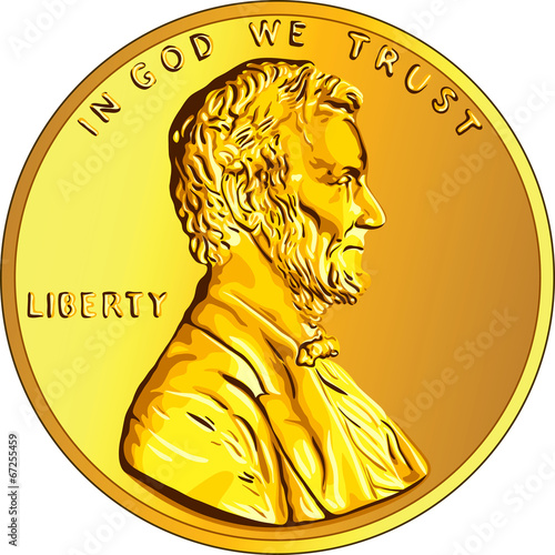 Fotomural Vector American money gold coin one cent, penny