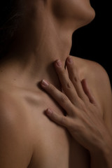 Wall Mural - Body scape of woman neck and hand emotion