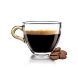 Fototapeta Kuchnia - Caffè caldo in tazza con chicchi di caffè