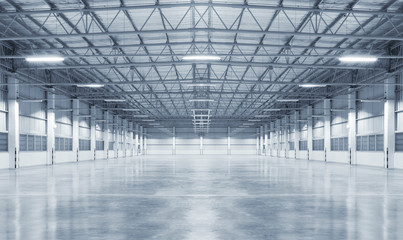concrete floor inside industrial building. use as large factory, warehouse, storehouse, hangar or pl