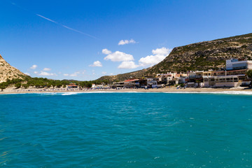 Wall Mural - Panoramic skyline view of Matala beach south Crete