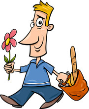 Man With Flower Cartoon Illustration