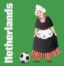 Dutch Girl In National Costume With Soccer Ball