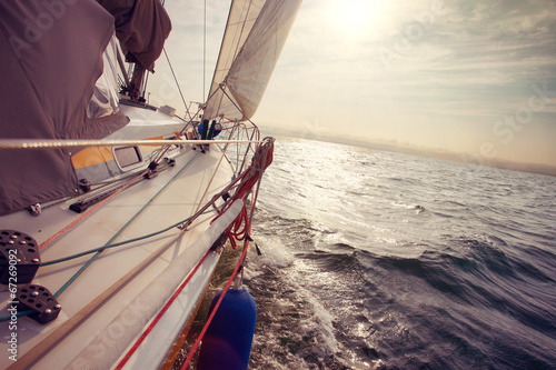 Fototapeta na wymiar Sailing under wind a