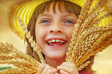 Wall Mural - happy little girl and wheat