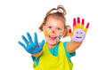 canvas print picture - süßes Mädchen mit Fingermalfarben an Händen