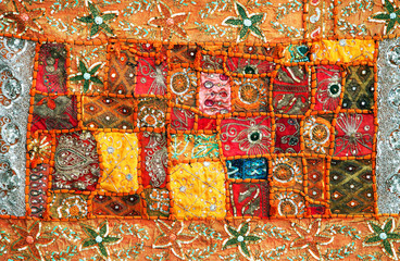 indian patchwork carpet in rajasthan, asia