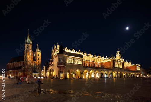 Tapeta ścienna Nocny widok na rynek w krakowie, polska