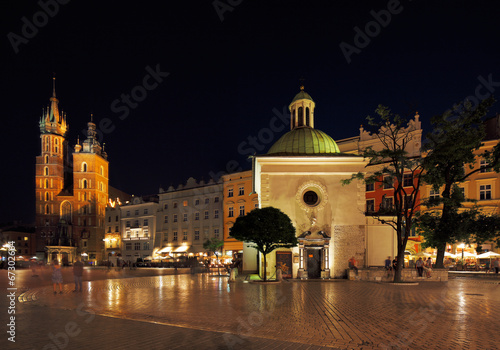 Tapeta ścienna Nocny widok na rynek w krakowie, polska