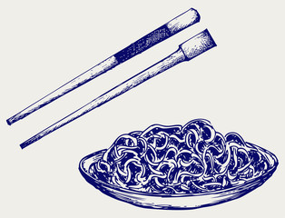 Wall Mural - Noodle with chopsticks. Doodle style