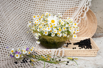 Wall Mural - still life bouquet with chamomiles