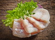 raw hake fish fillet pieces