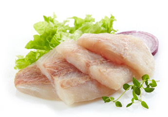 raw hake fish fillet pieces