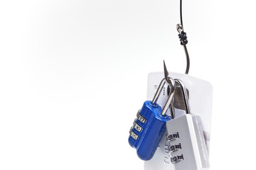 Wall Mural - security lock with password and hook on chained credit cards
