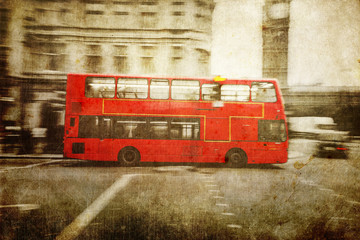 Fototapete - nostalgisch texturiertes Bild eines roten Londoner Busses
