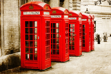 Fototapete - antik texturiertes Bild roter Telefonzellen in London
