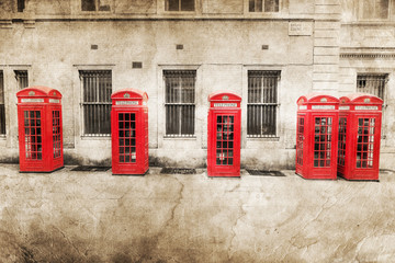 Fototapete - nostalgisch texturiertes Bild roter Telefonzellen in London