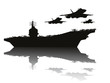 Aircraft carrier and flying aircrafts vector silhouettes.EPS10