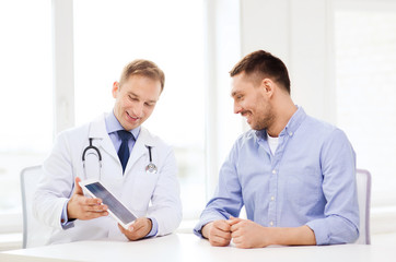 Poster - doctor with tablet pc and patient in hospital