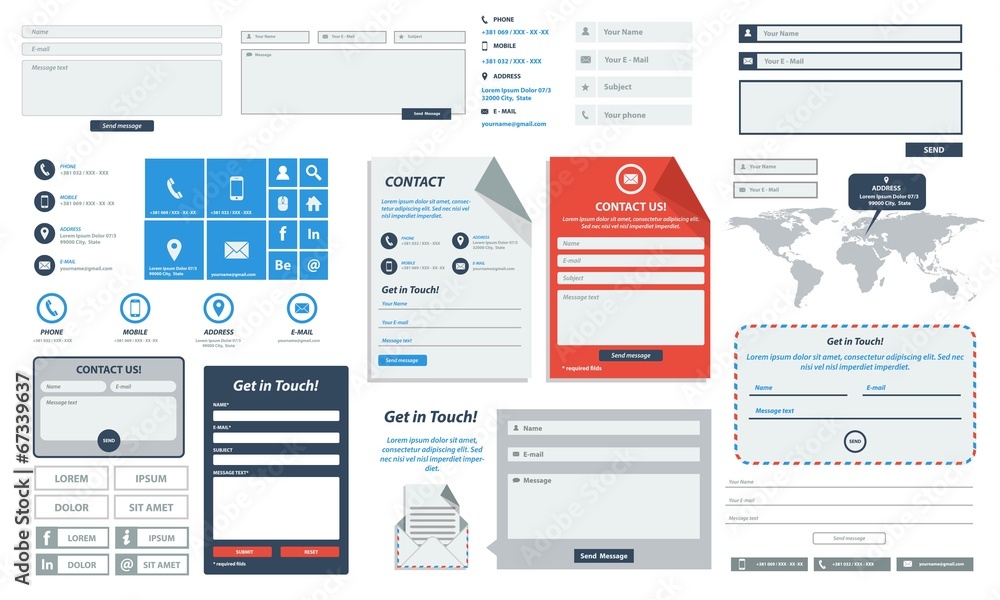 Flat contact page web forms - obrazy, fototapety, plakaty 