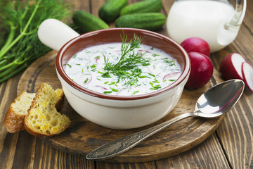 Wall Mural - Cold summer soup with yogurt and vegetables