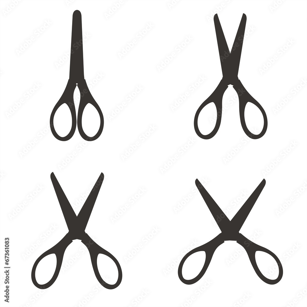 Tijeras en diferentes posiciones silueta negra. Ilustración vectorial Stock  Vector | Adobe Stock, image size:1000x1000