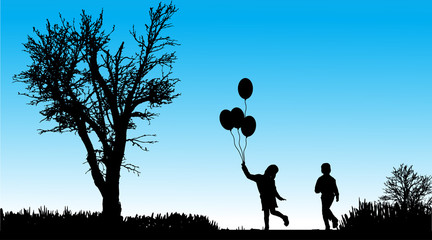 Poster - Vector silhouette of children.