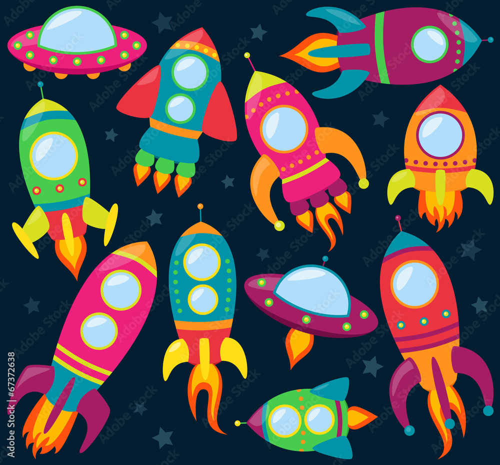 Vector Collection of Cartoon Rocketships Stock Vector | Adobe Stock