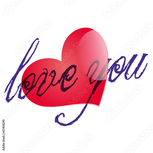 Love You Heart Of Glass Handwriting Text Isolated Stock Vektorgrafik Adobe Stock