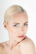 © zinkevych - Closeup portrait of beautiful young blonde woman on white backgr