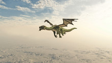 Green Dragon Flying Through The Clouds
